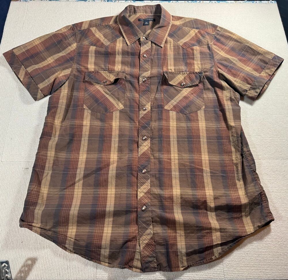 Vintage Banana Republic Men's XL Plaid Pearl Snap Short Sleeve Western Shirt